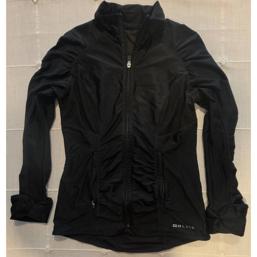 GoLite Womens Black Full Zip Ruched Active Running Jacket Mesh Panels Small